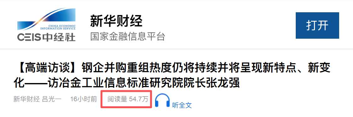 《新华财经》专访张龙强院长：钢企并购重组热度仍将持续并将呈现新特点、新变化